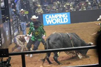 Bull riding competition in action