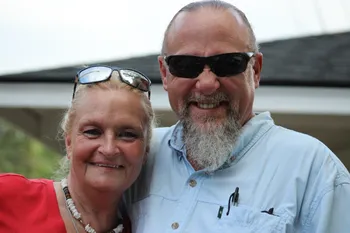 Smiling couple outdoors together